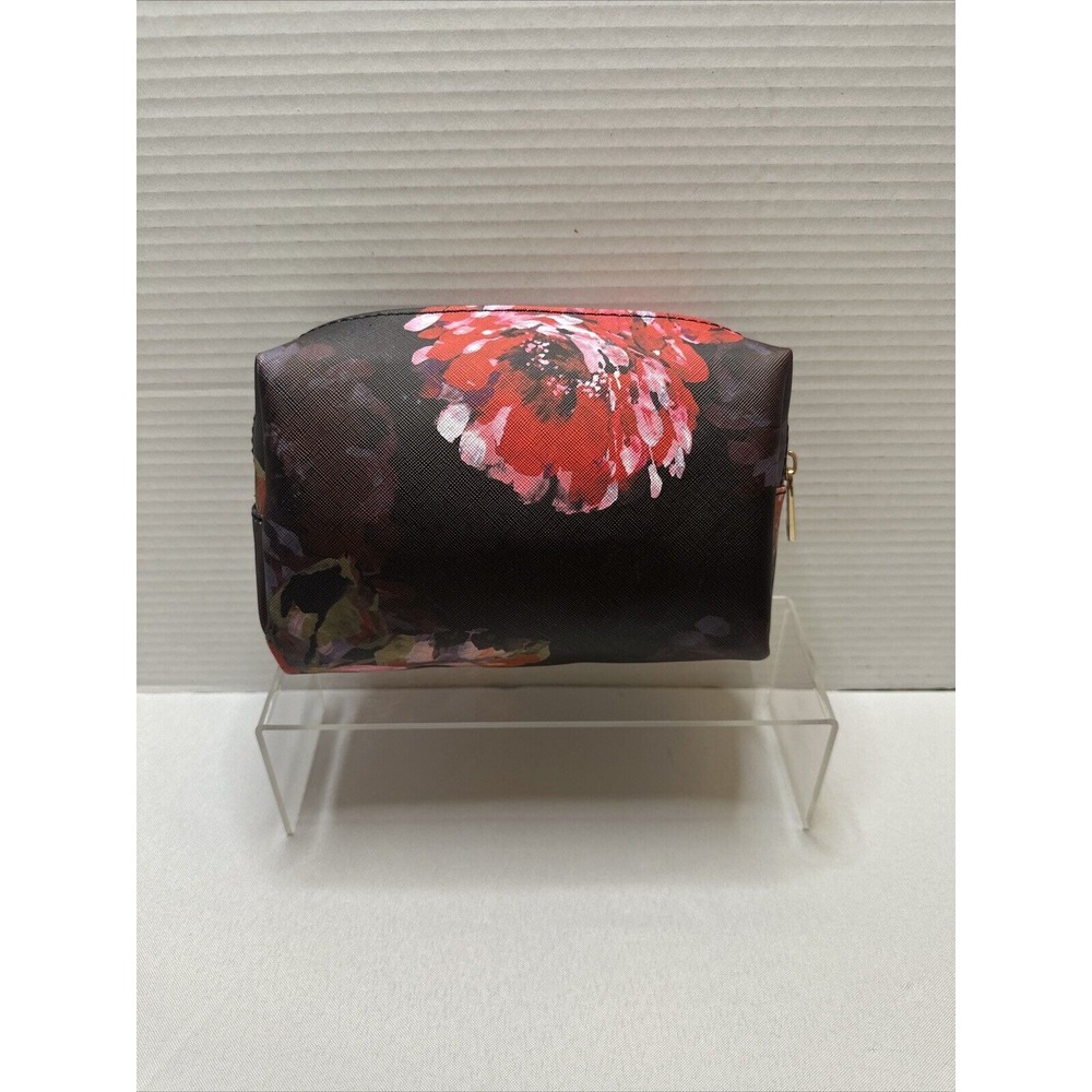 TRINA TURK Black W/ Red‎ & Pink Floral Print Travel/ Makeup/ Cosmetics Bag NWOT